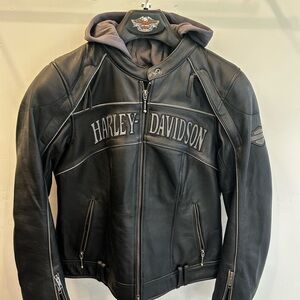Harley-Davidson Black and Gray Leather Bomber Jacket